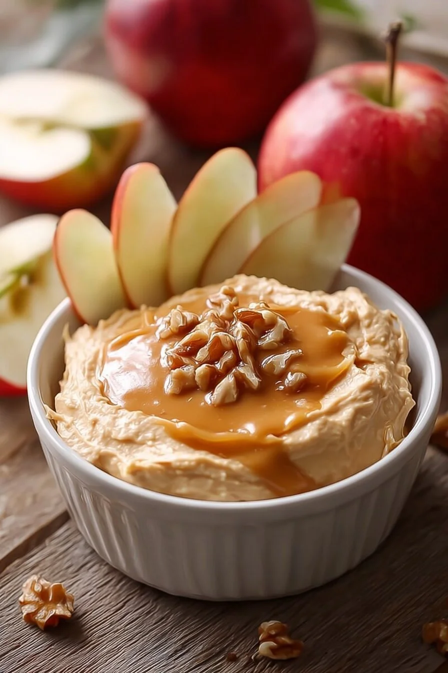 Easy caramel apple dip served with apple slices for a delicious snack