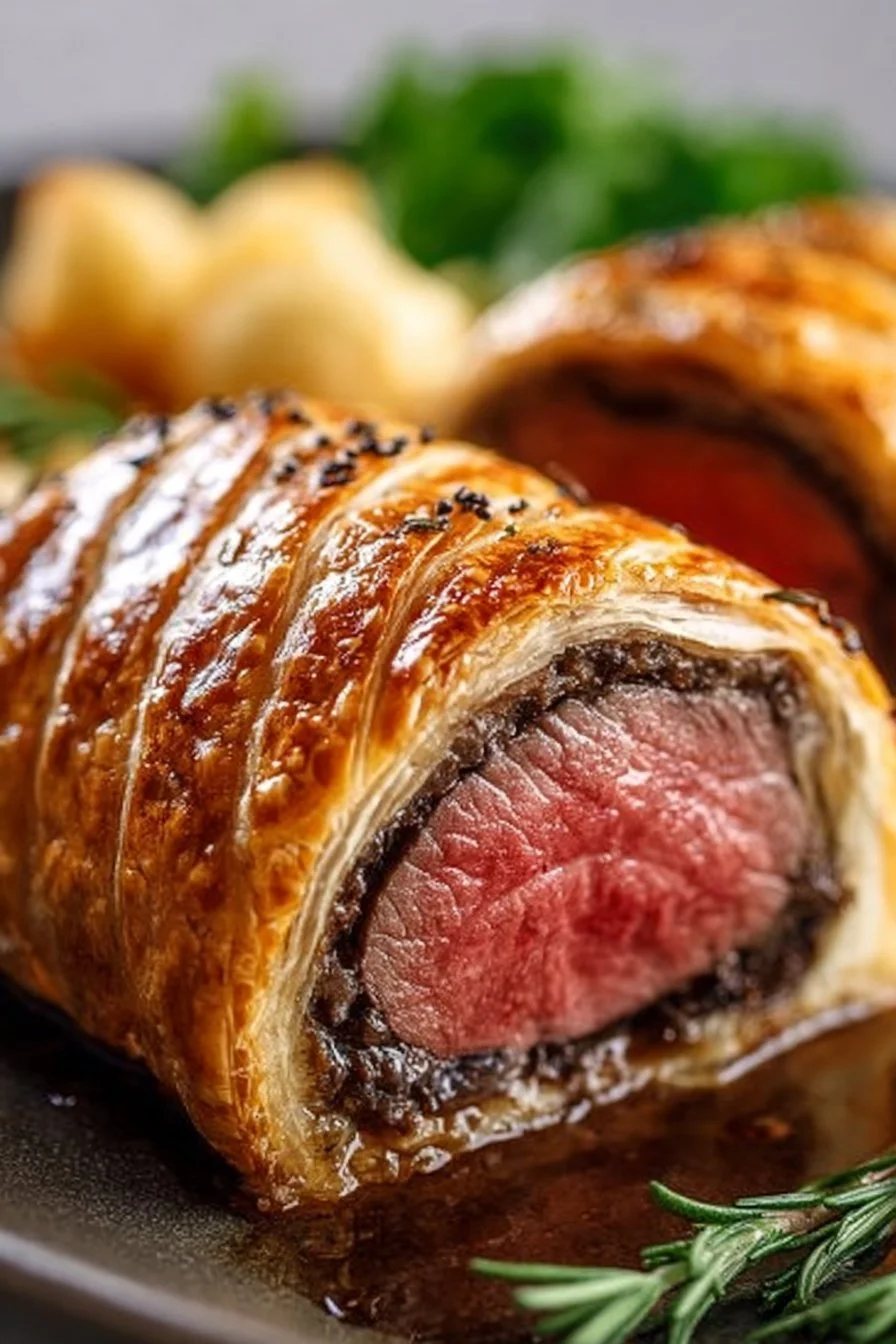 Delicious Easy Mini Beef Wellington served on a plate with garnish