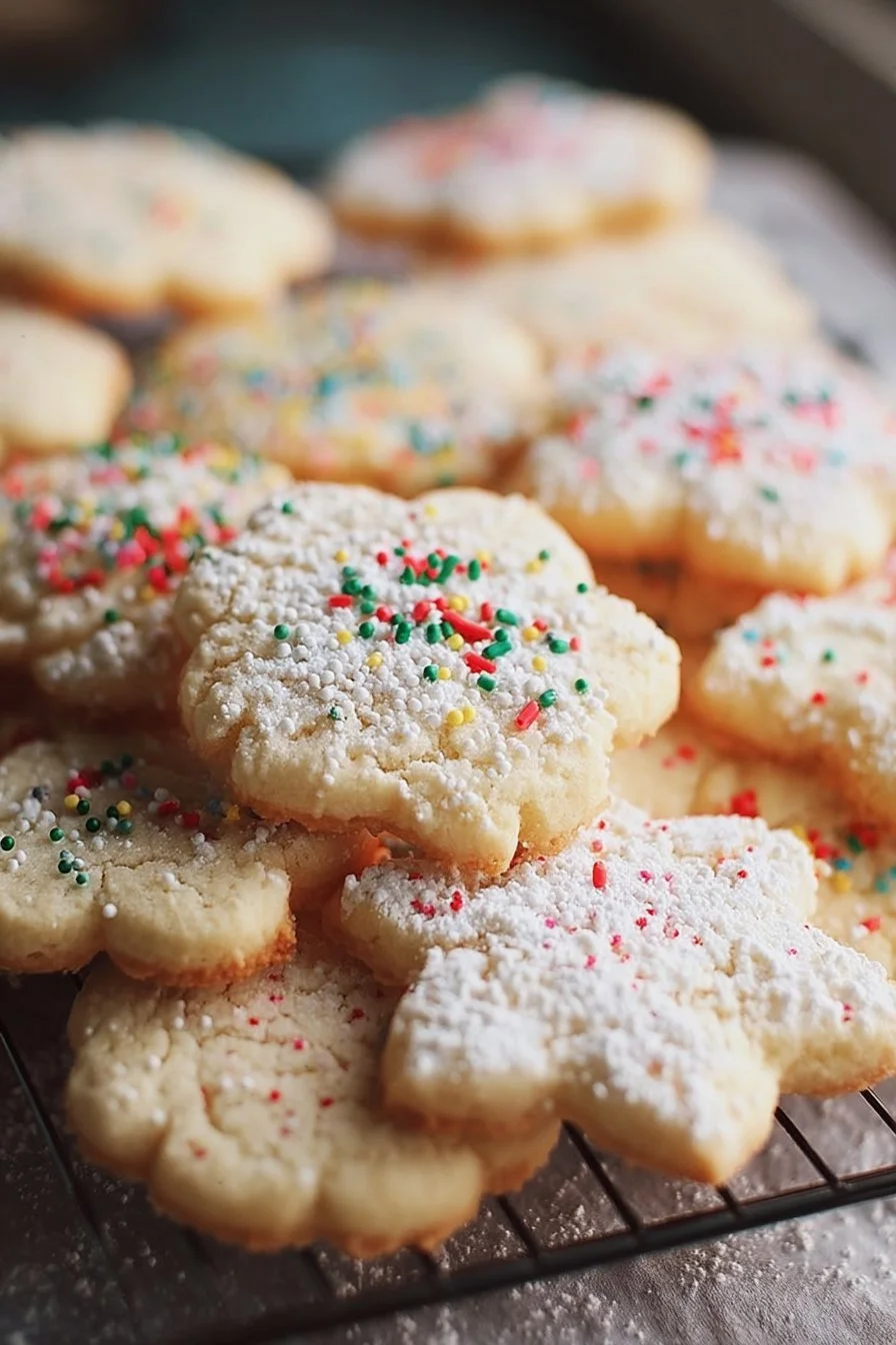 Homemade easy sugar cookies decorated with colorful frosting and sprinkles.