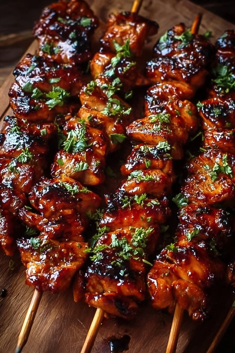 Honey BBQ Beer Chicken Skewers served at a potluck party