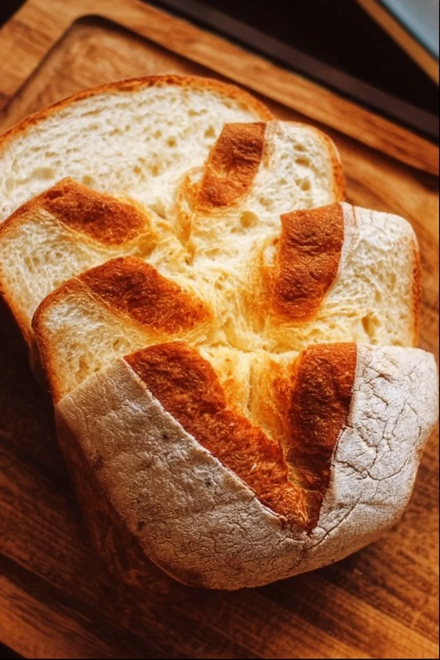 Freshly baked air fryer bread served on a wooden cutting board