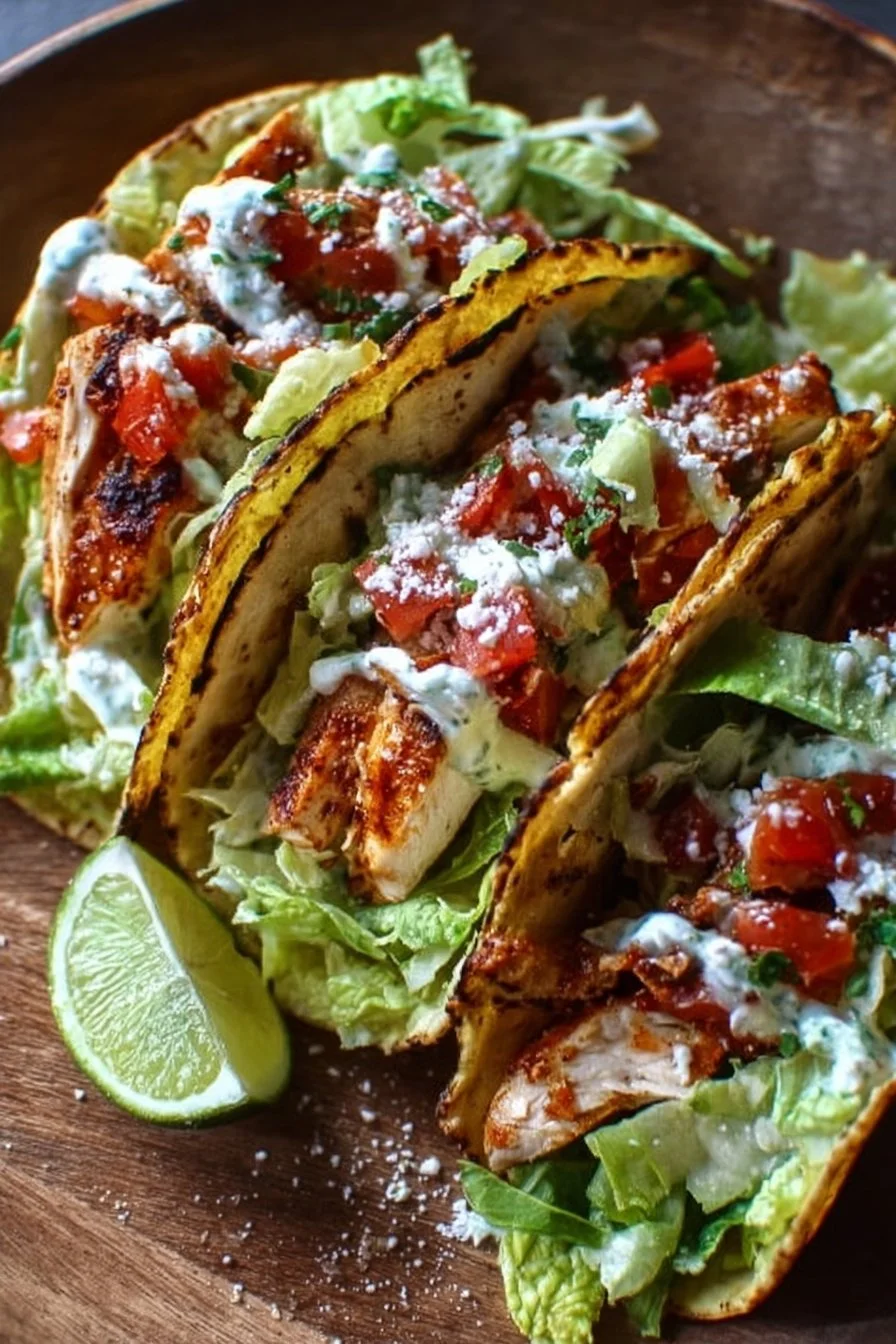 Delicious Chicken Caesar Tacos served on a summer night