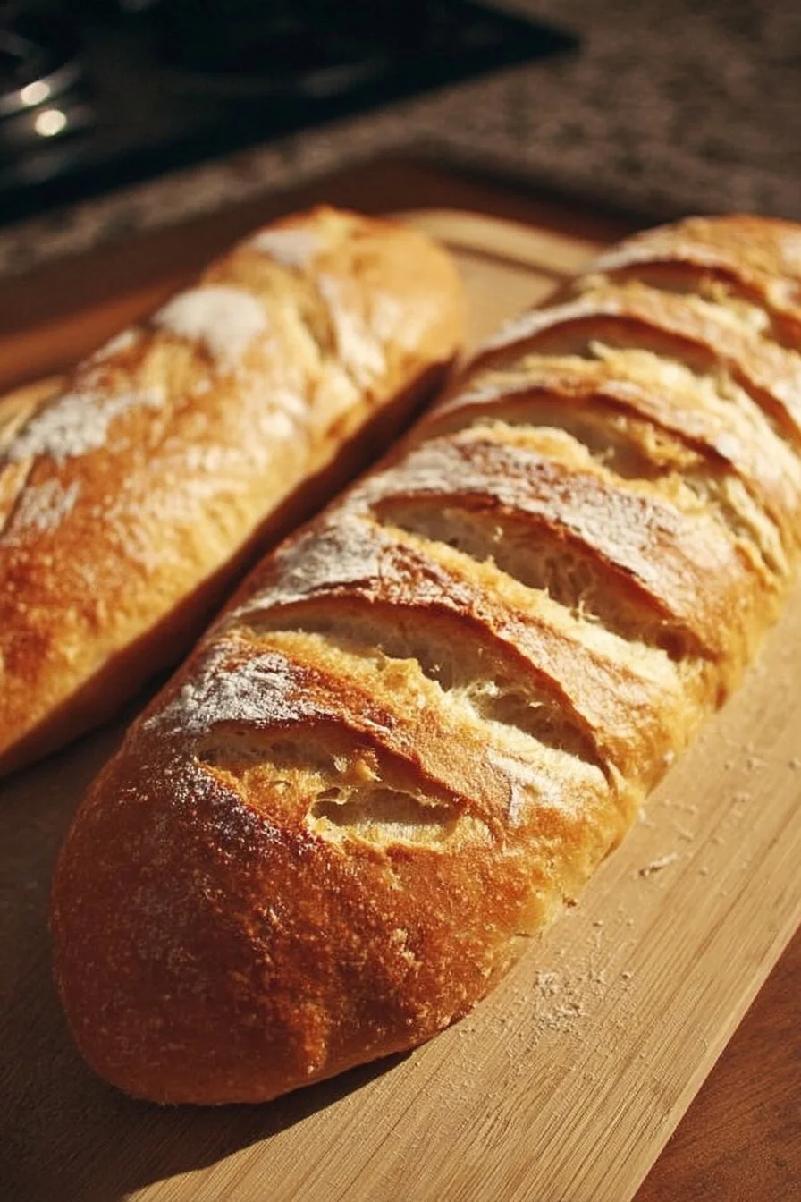 Homemade sourdough French bread fresh out of the oven.
