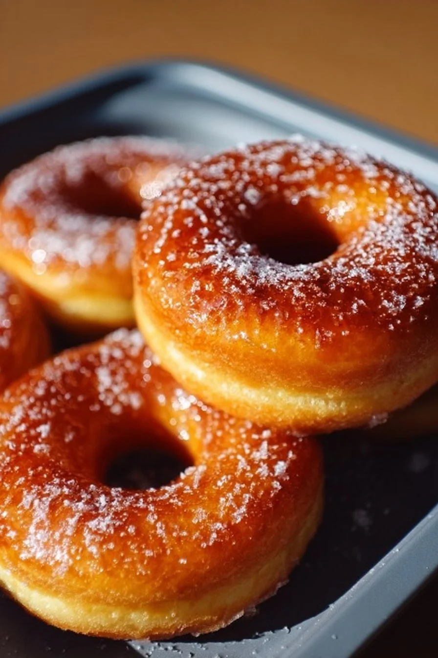 Freshly made air fryer donuts topped with glaze and sprinkles