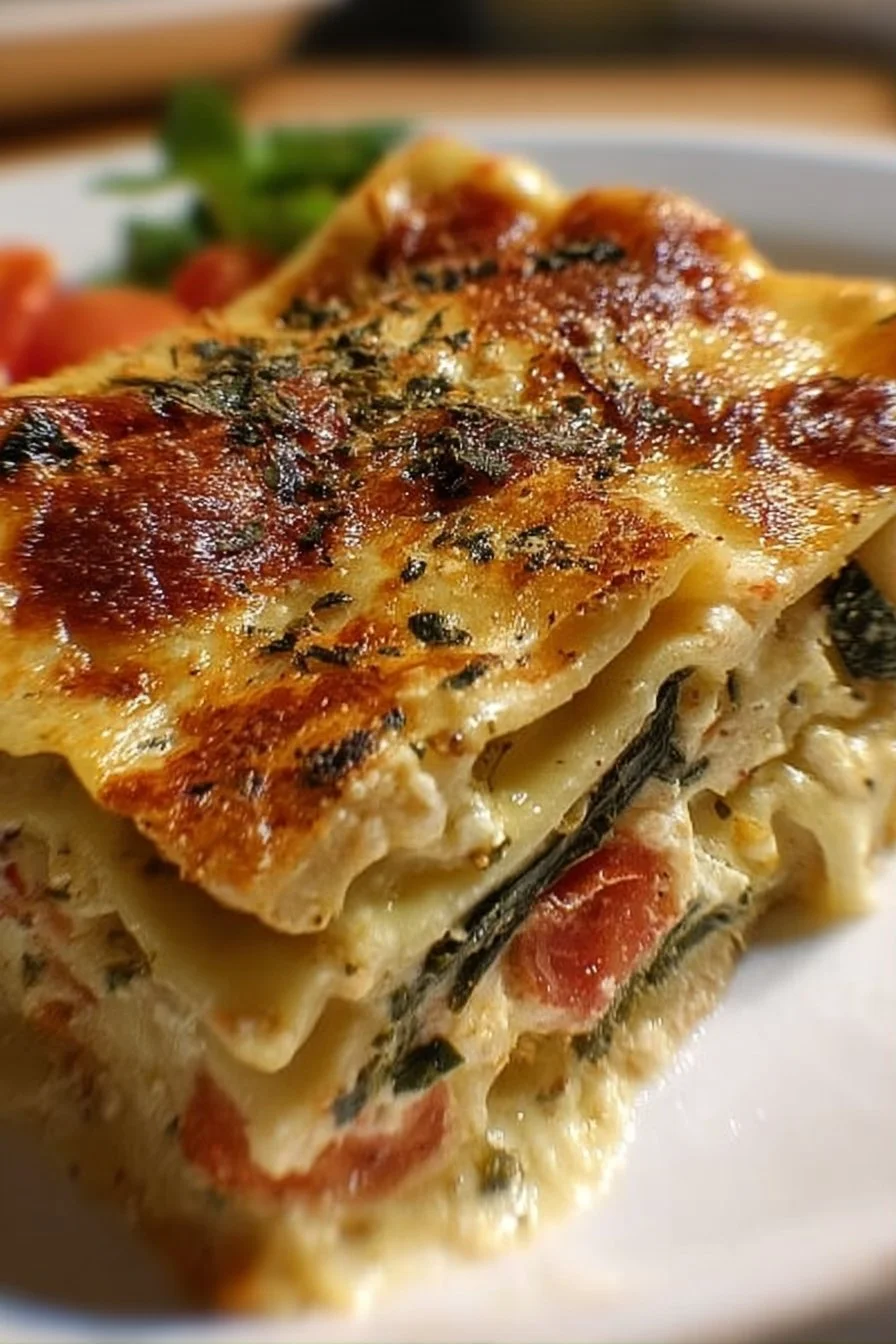 Loaded Veggie White Lasagna with fresh vegetables and creamy sauce