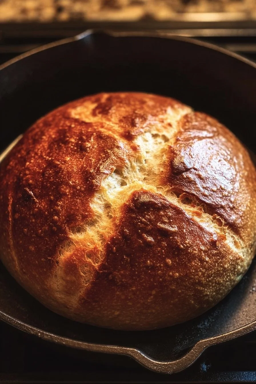 Homemade stovetop bread cooking on the stove for easy no-oven baking