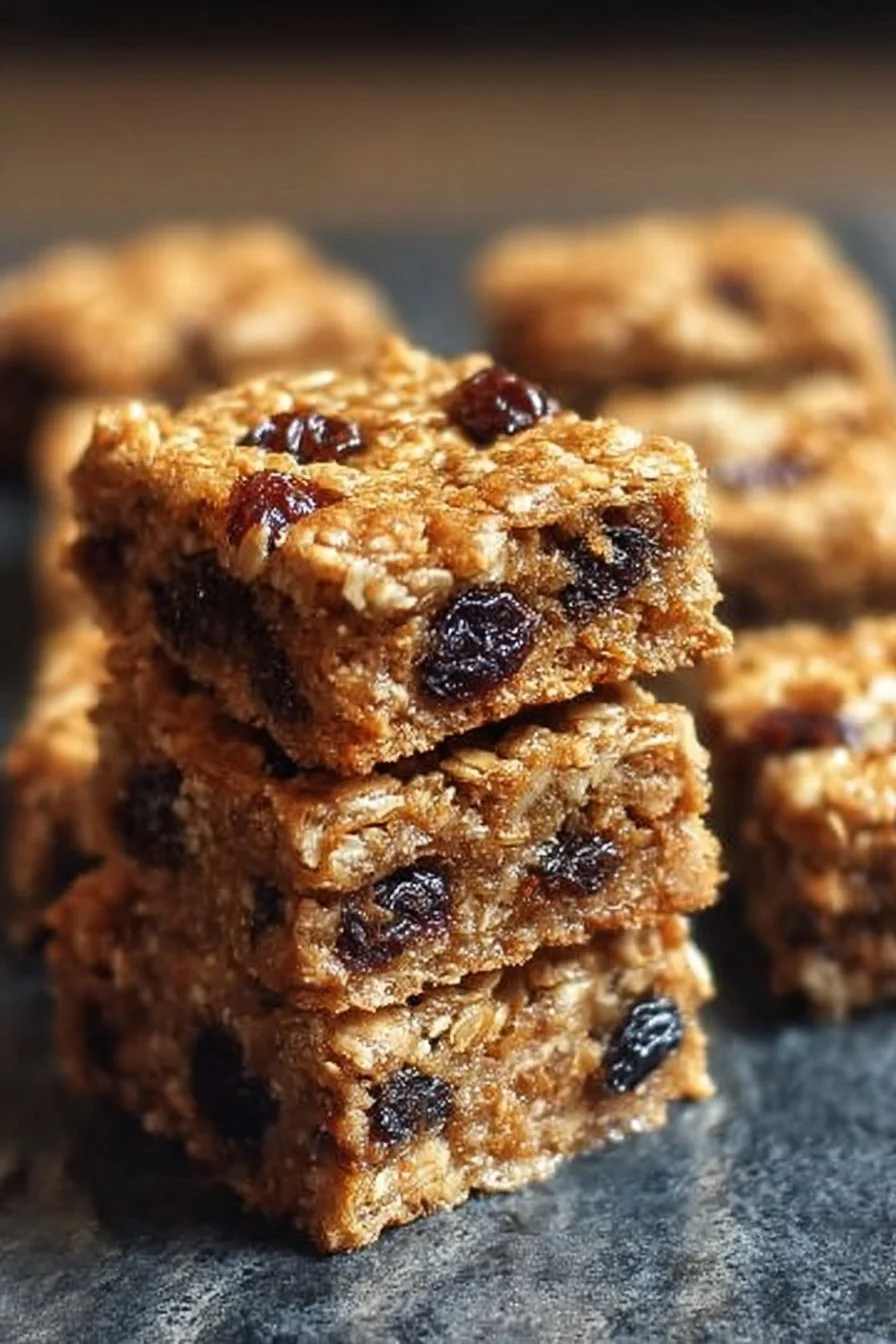 Delicious homemade oatmeal raisin cookie bars with oats and raisins