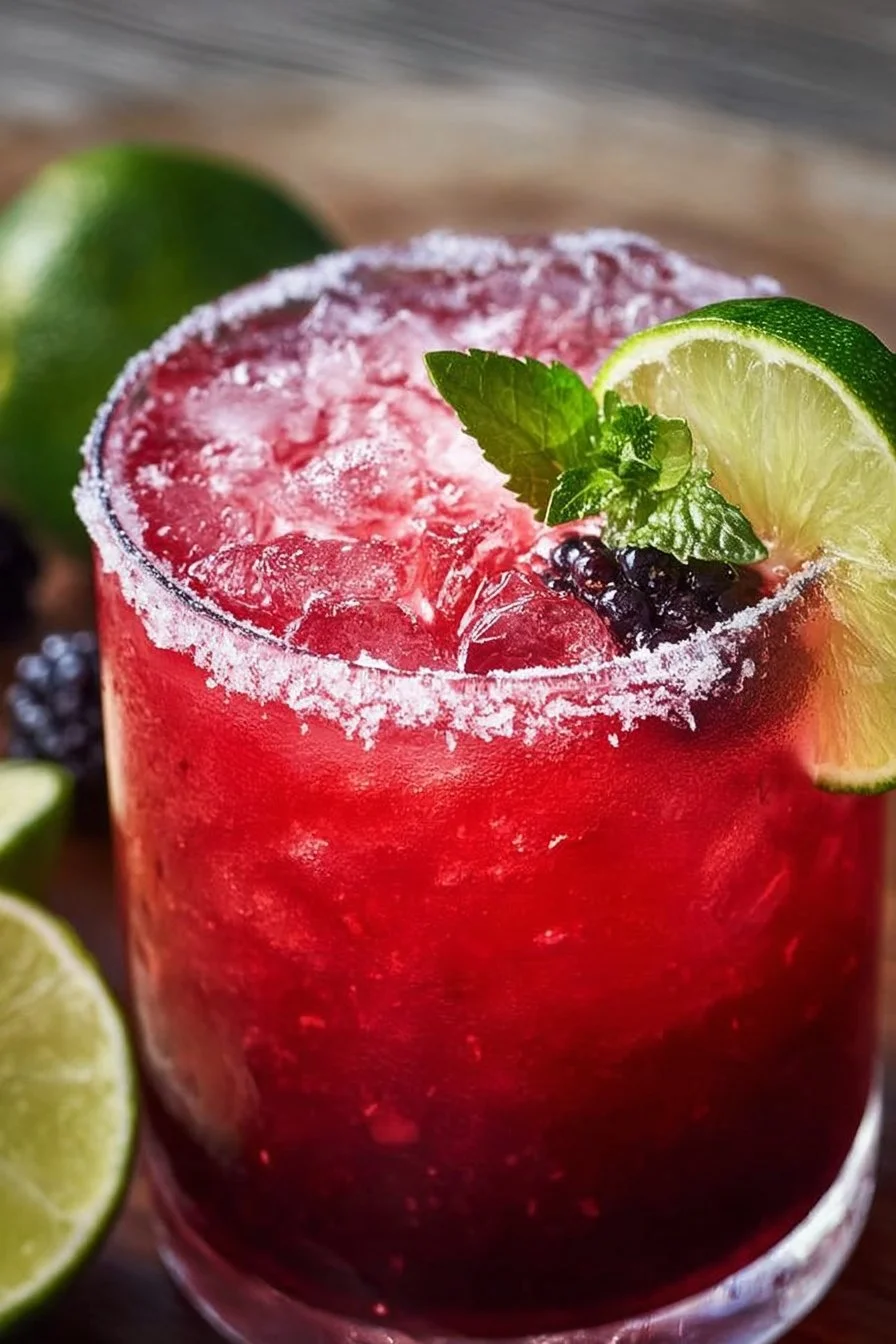 Cool Blackberry Margarita Smash garnished with fresh blackberries in a glass.