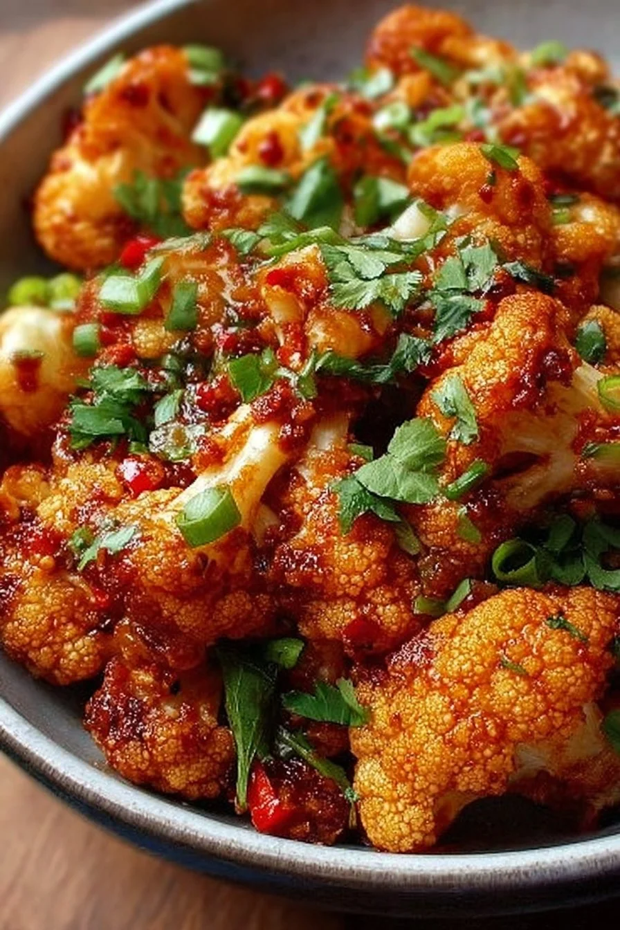Sweet and spicy baked cauliflower dish served on a plate