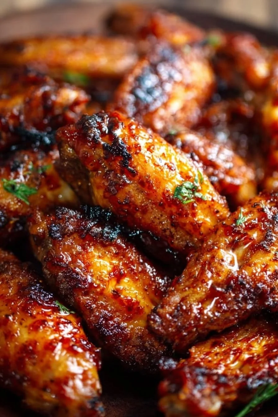 Crispy oven-baked Honey BBQ Chicken Wings coated in tangy sauce