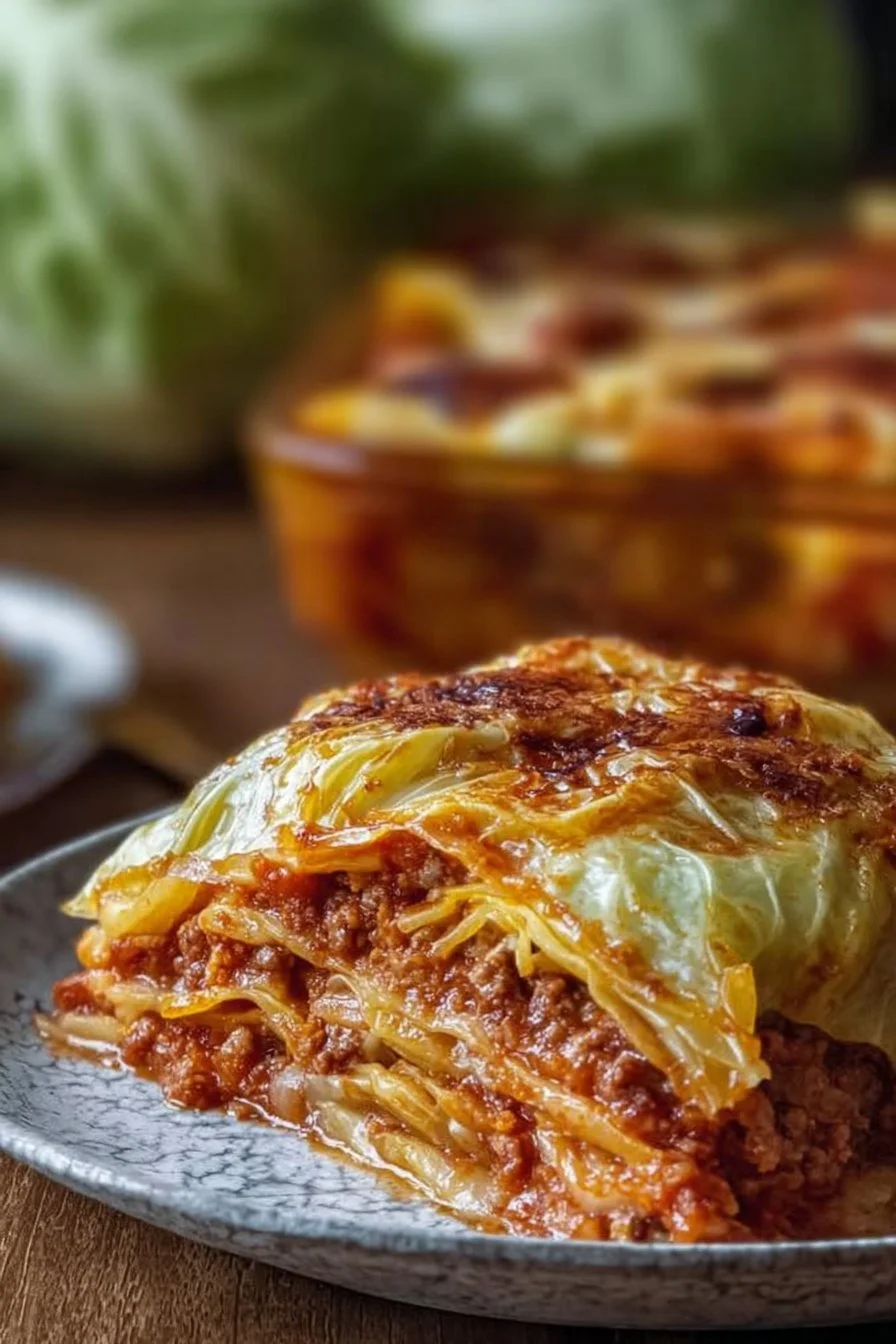 Delicious cabbage roll casserole topped with melted cheese