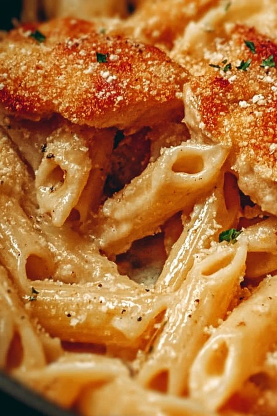 Delicious crack chicken penne served in a bowl with fresh herbs