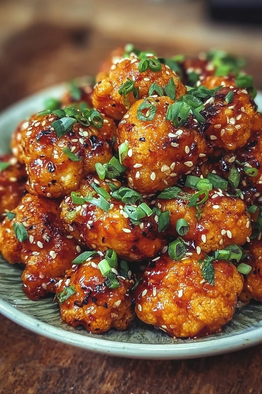 Delicious Vegan Bang Bang Cauliflower Wings served with a spicy dipping sauce