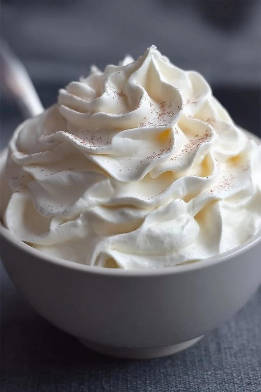 Delicious whipped pudding topped with Cool Whip frosting in a dessert bowl.
