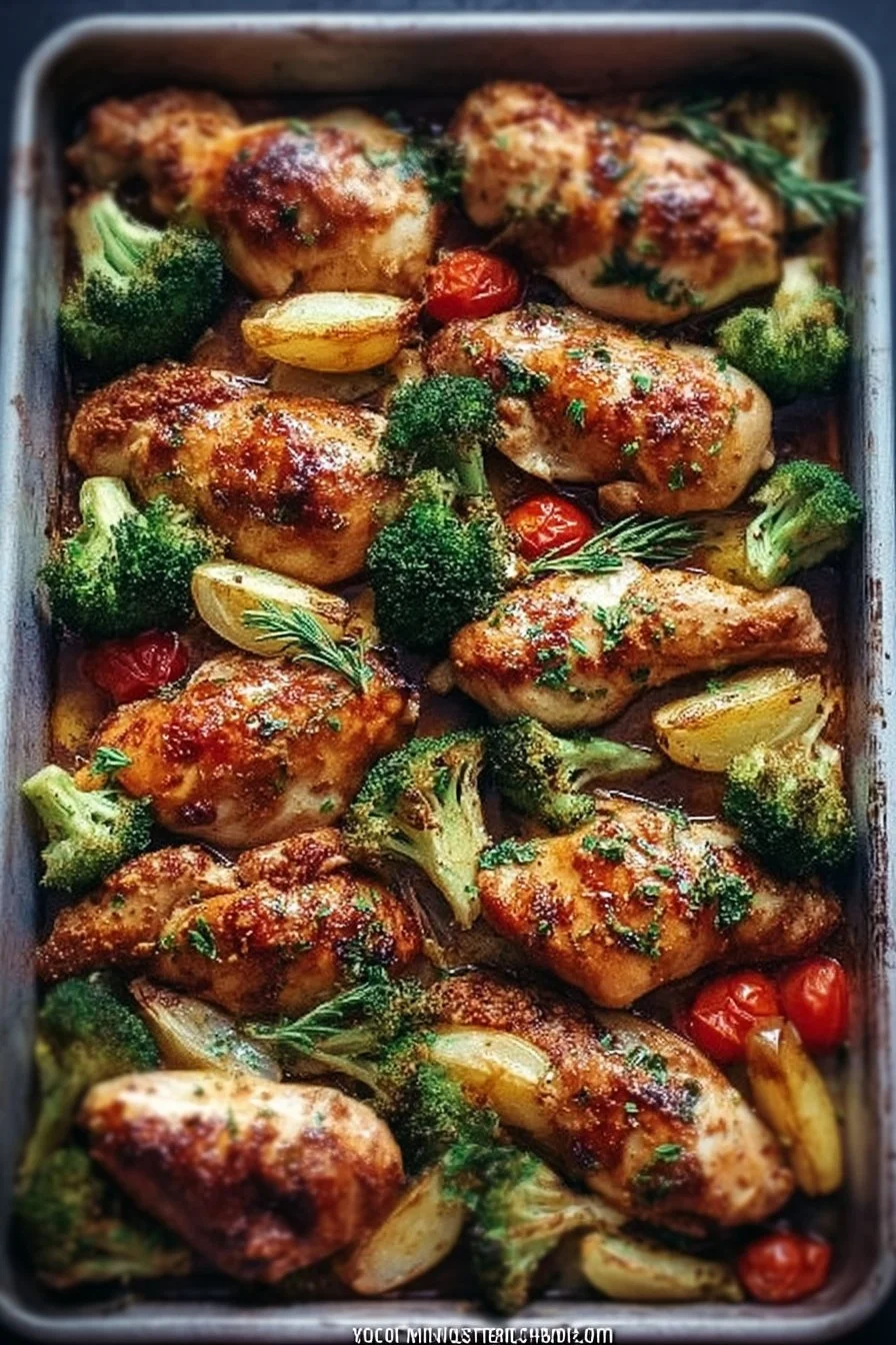 Delicious BBQ sheet-pan chicken with vibrant veggies ready to serve.