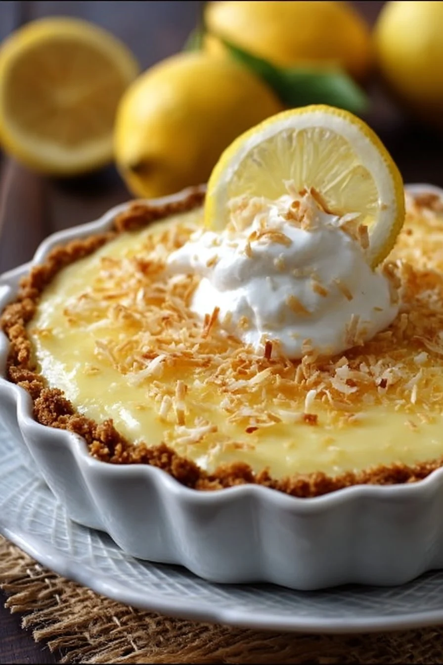 Cheesy Creamy Coconut-Lemon Pie with a zesty topping