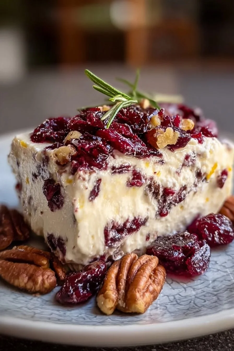 Cranberry Orange Pecan Cream Cheese Delight served on a platter