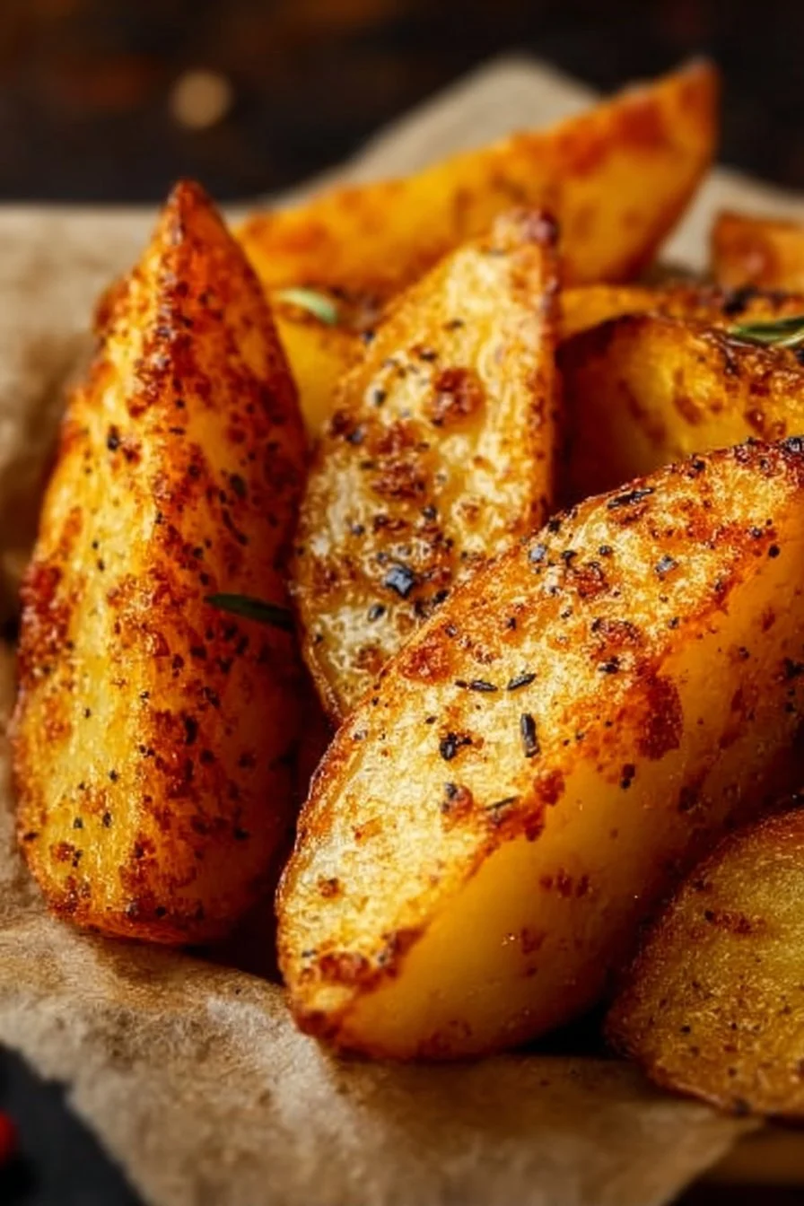 Crispy air fryer potato wedges served in a bowl