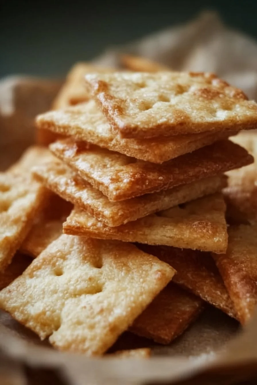 Bowl of crispy sourdough crackers served with a dip