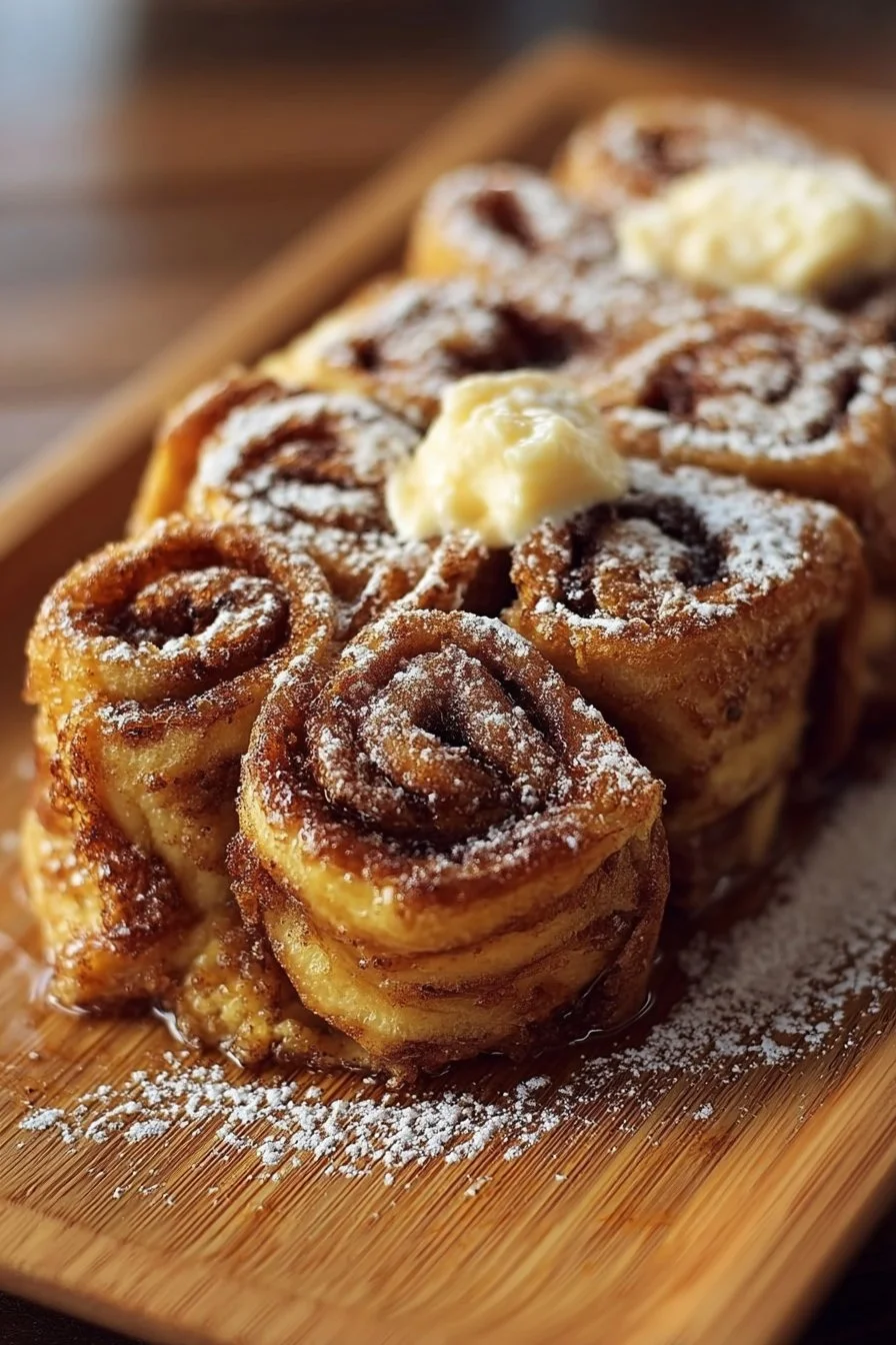 Delicious cinnamon roll French toast roll-ups served on a plate