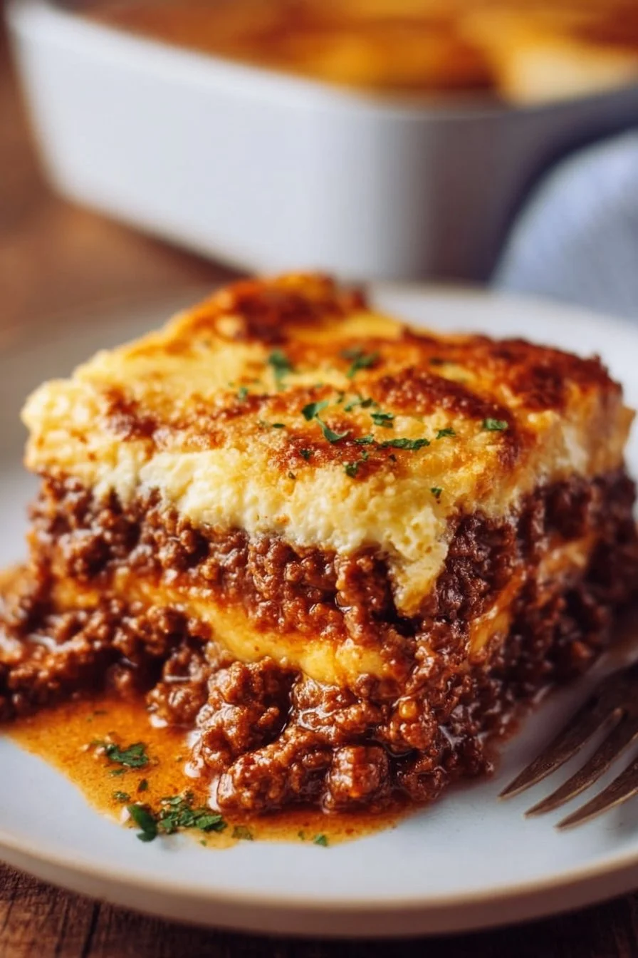 Delicious sloppy joe casserole baked in a dish, perfect for easy lunches