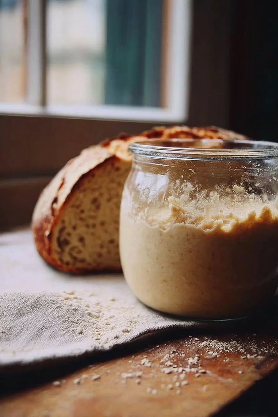 Various baked goods made with sourdough discard on a wooden table