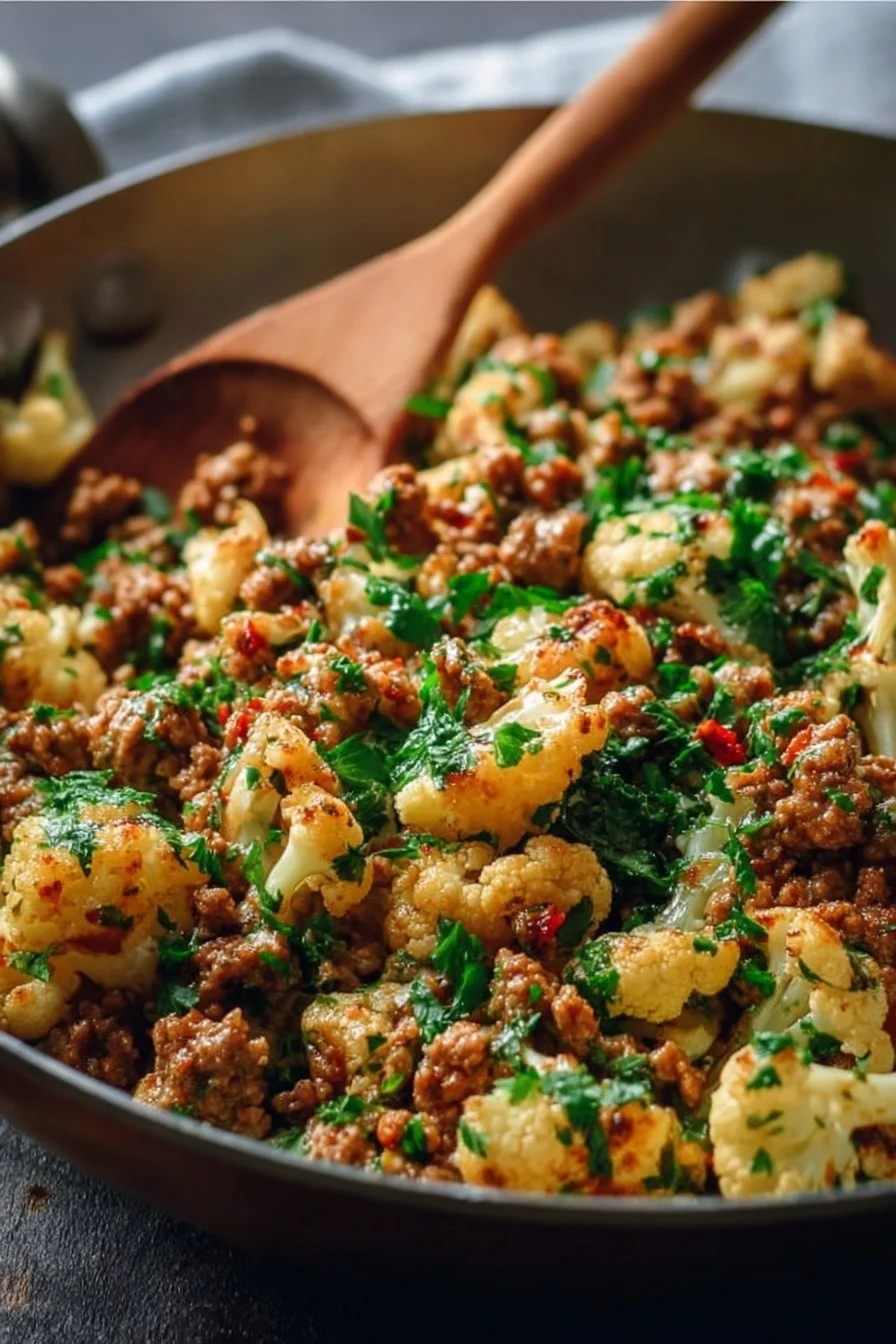 Easy garlic butter ground turkey with cauliflower skillet dish