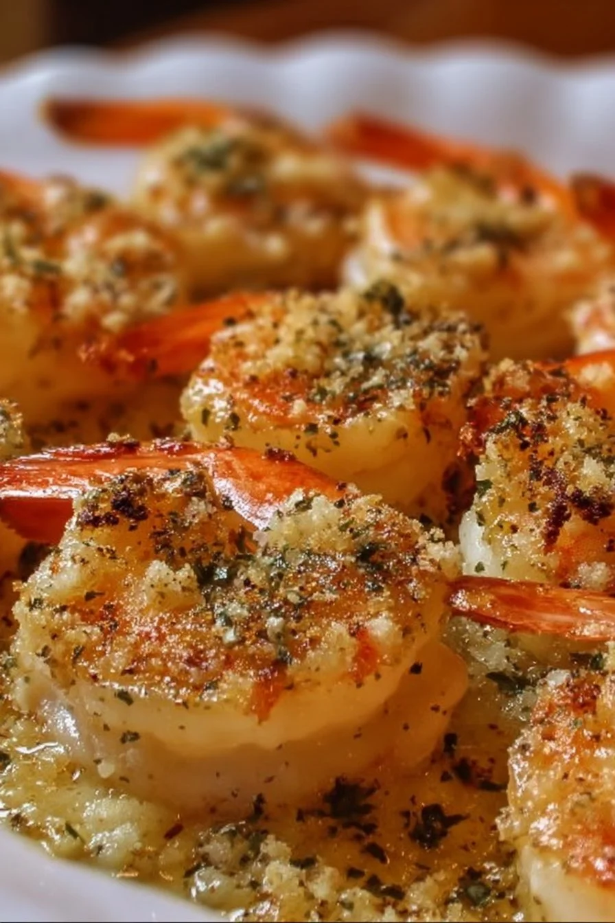 Delicious Garlic Parmesan Baked Shrimp dish served on a white plate