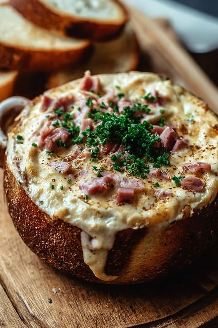 Delicious Reuben dip served in a bowl with crackers, featuring corned beef and cheese