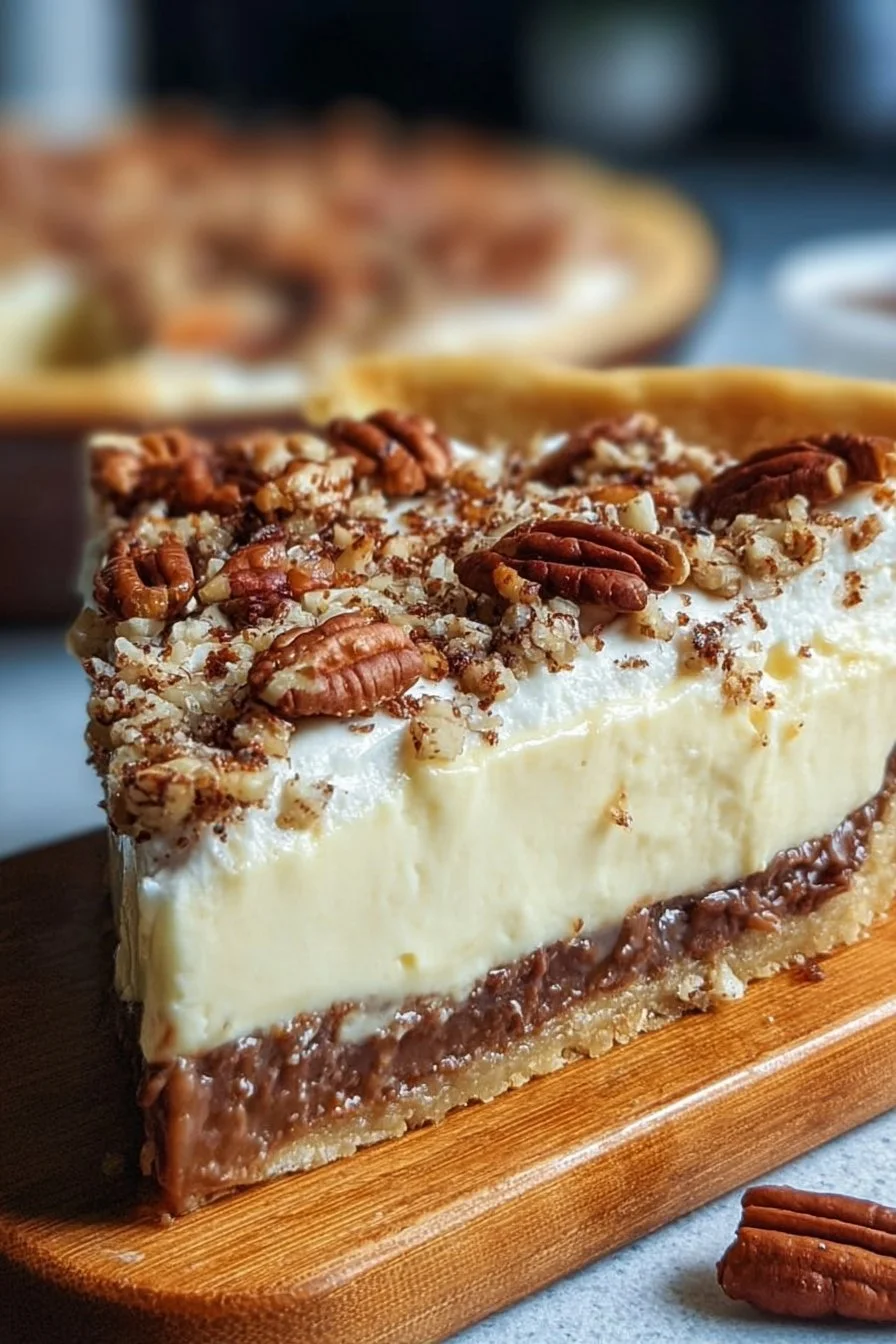 Delicious slice of Pecan Cream Cheese Pie with a creamy filling and pecan topping