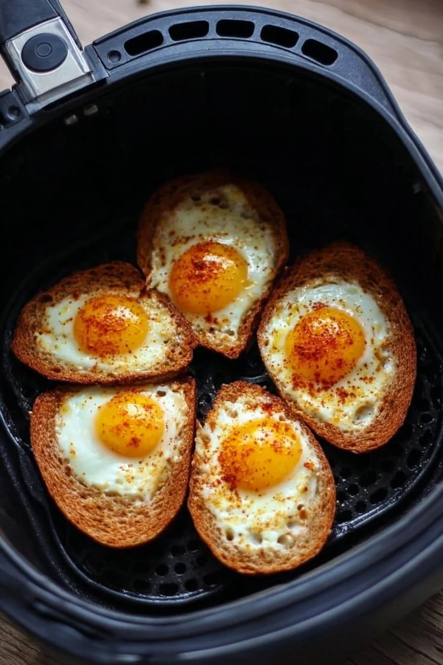 Perfectly cooked air fryer eggs served on a plate