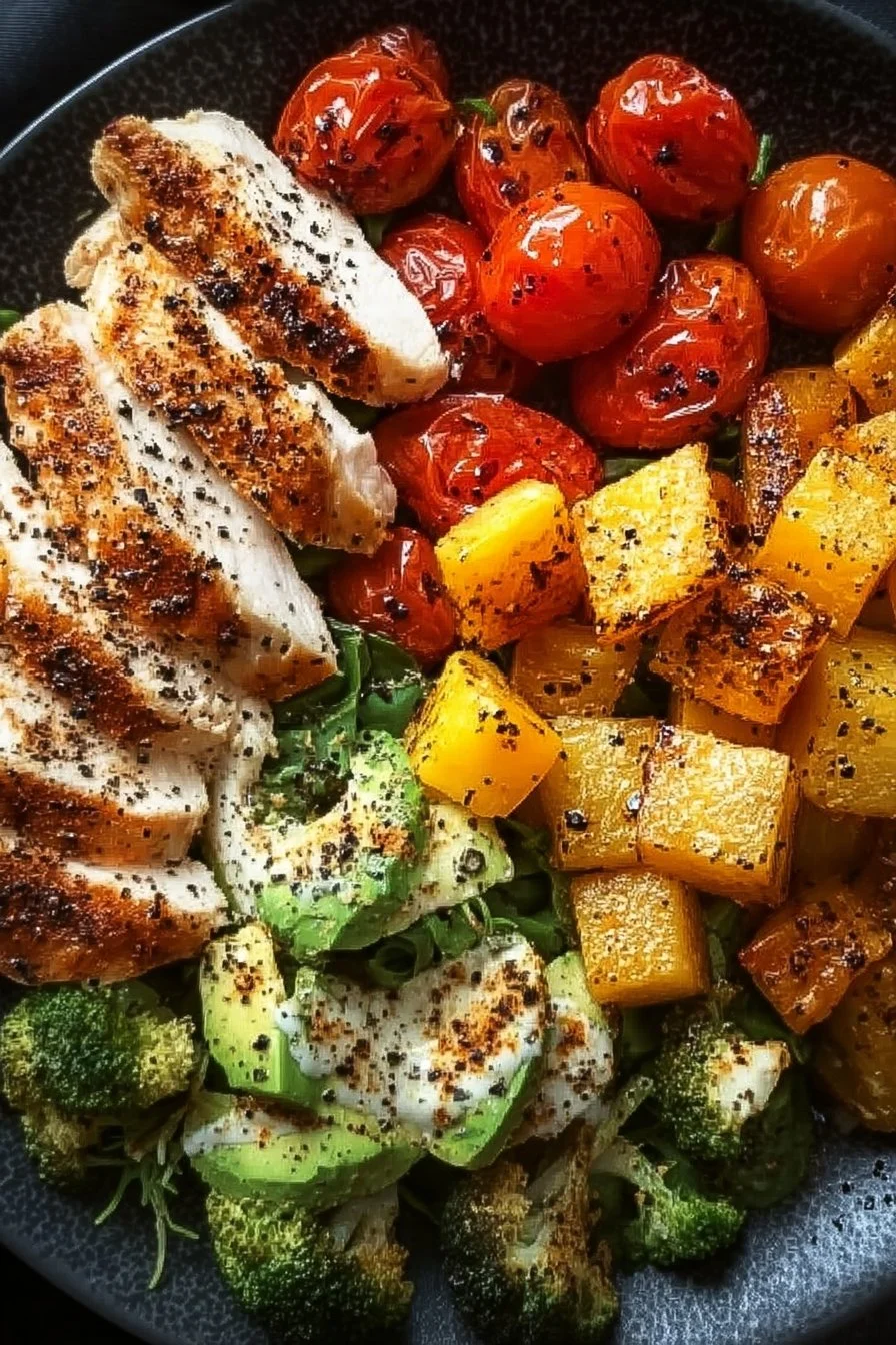 Quick and easy Whole30 meal plate with fresh vegetables and protein