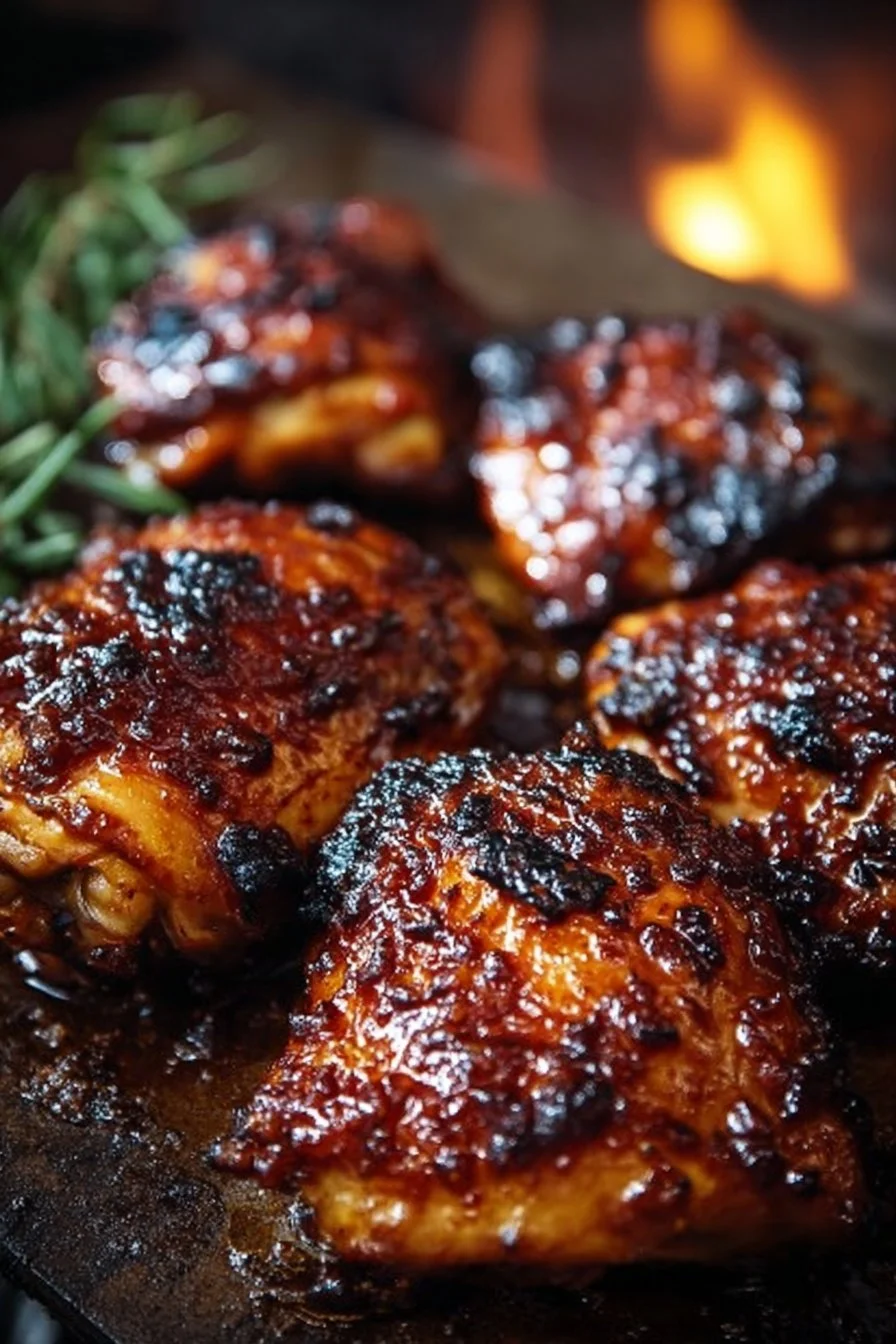 BBQ-spiced chicken thighs with a tangy honey glaze on a grill