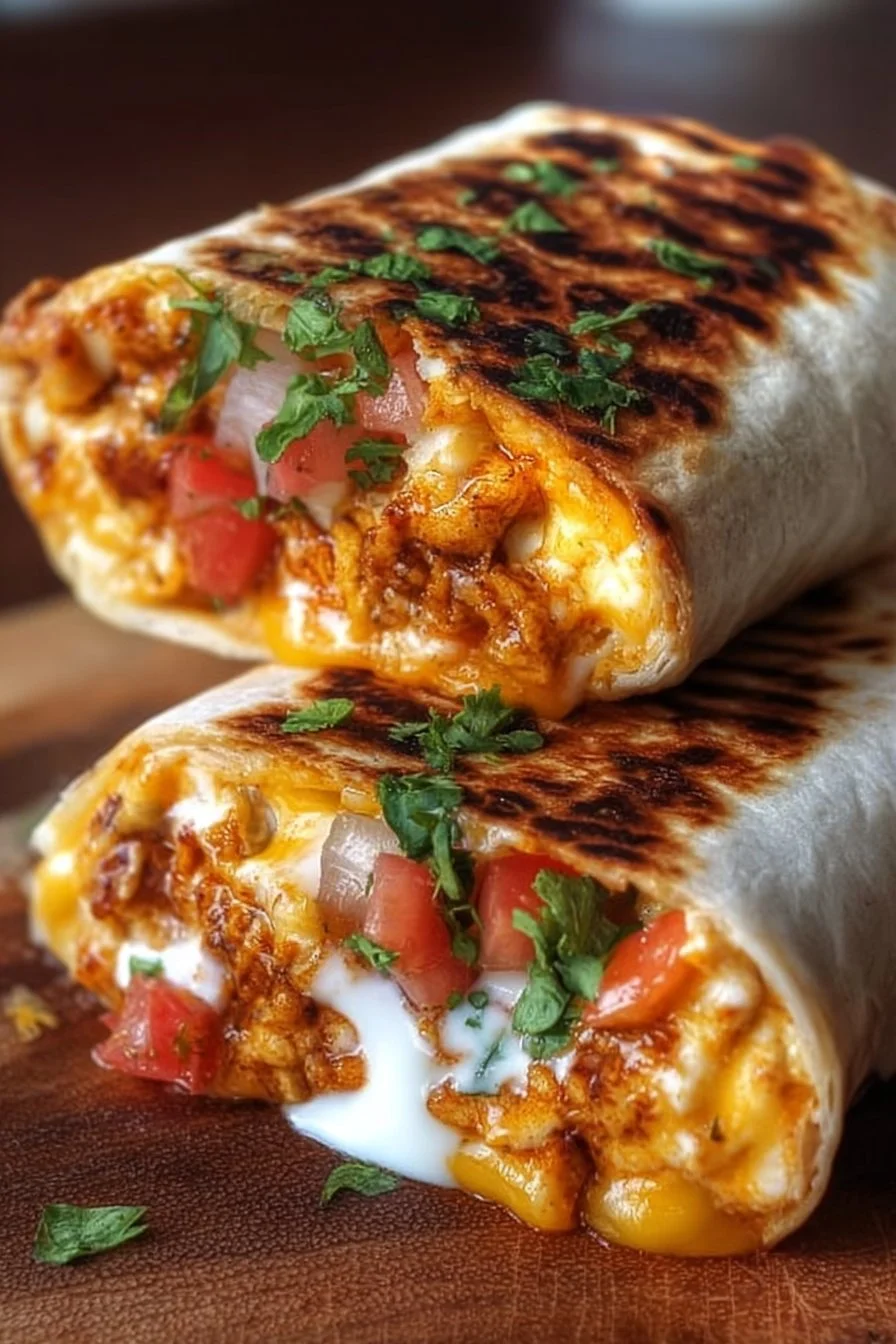 Delicious grilled cheese burrito with melted cheese and flavorful ingredients.