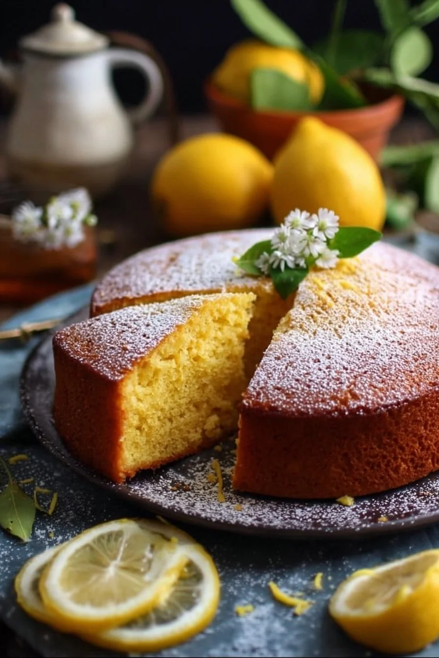 Deliciously moist one-bowl lemon olive oil cake topped with a zesty glaze