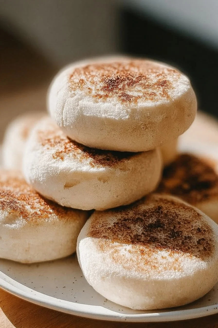 Homemade sourdough English muffins fresh out of the oven