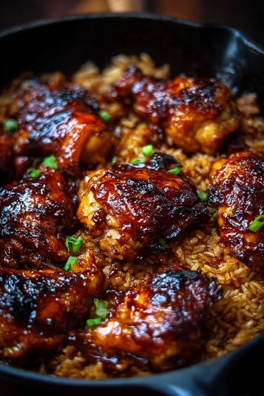 Spicy one-pan honey BBQ chicken rice dish for busy moms