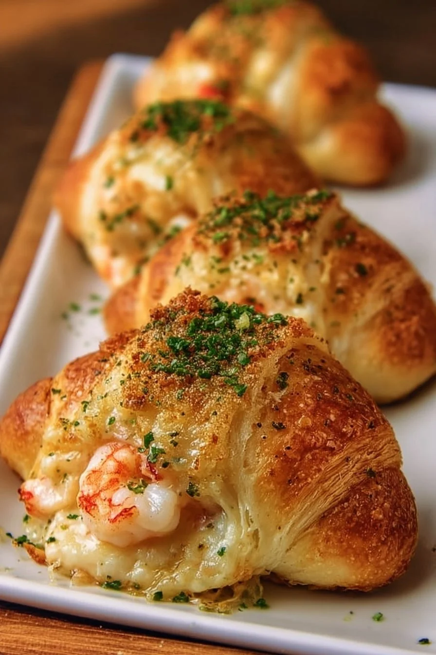 Delicious tender shrimp and crab stuffed crescent bombs on a serving platter