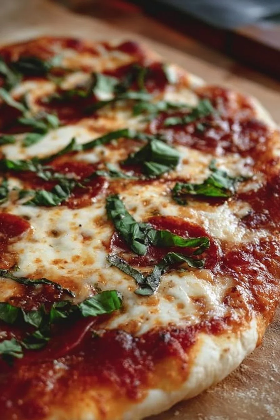 Freshly baked sourdough pizza with vibrant toppings