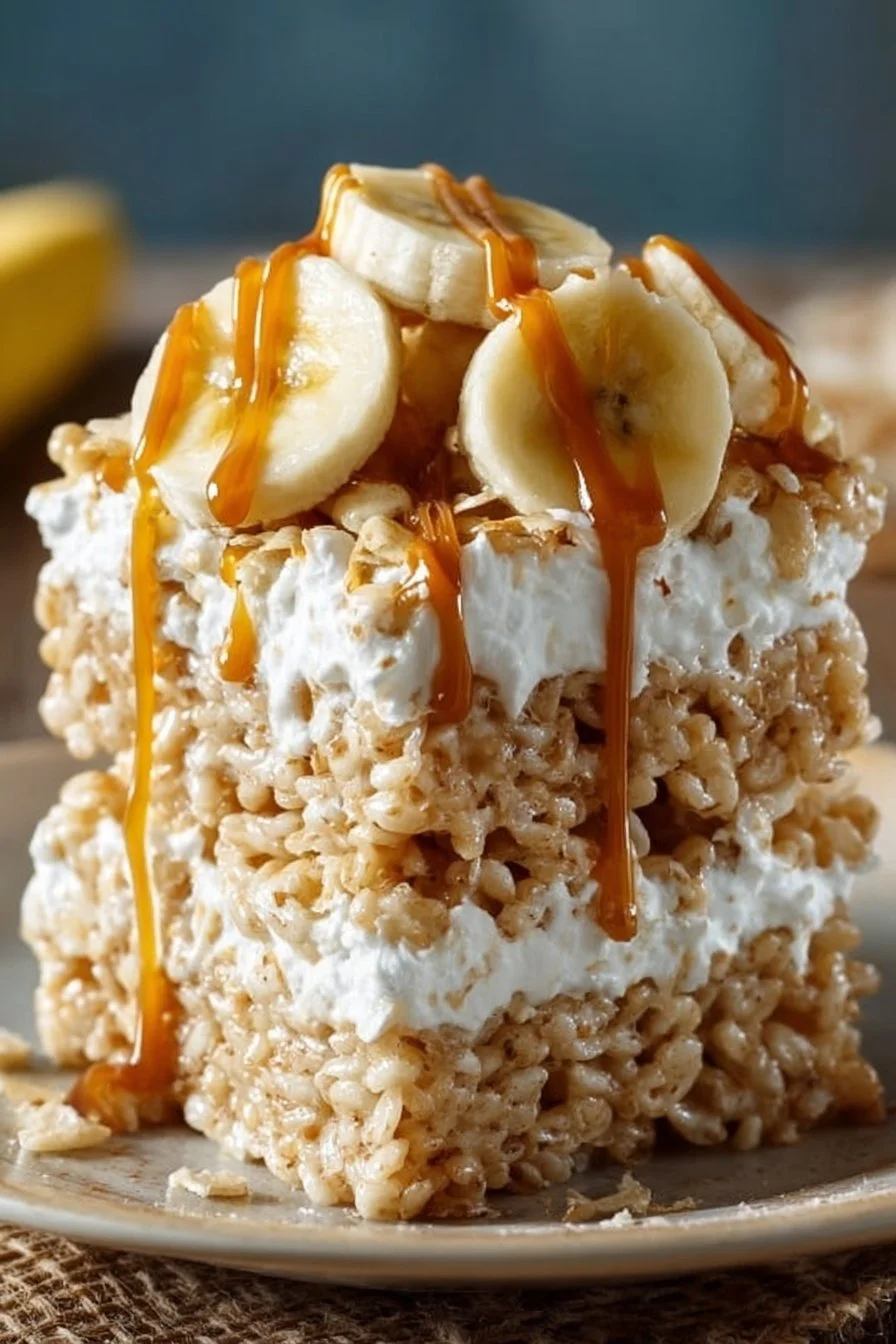 Delicious banana pudding Krispie treats ready for easy lunch options