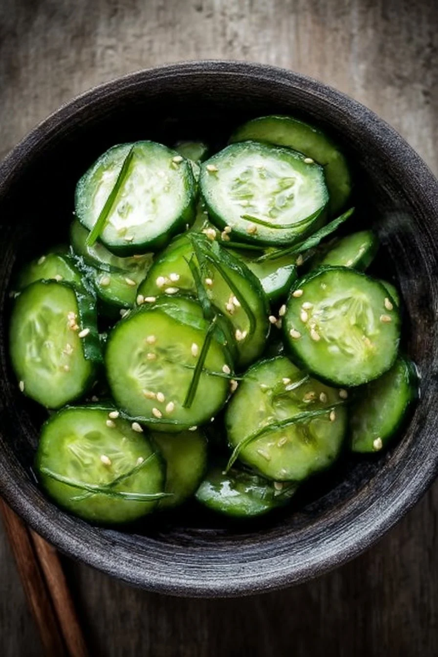 Zesty cucumber snack bowl with fresh ingredients in a vibrant presentation