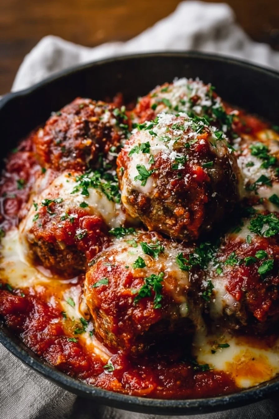 Delicious zesty mozzarella stuffed meatballs served with marinara sauce