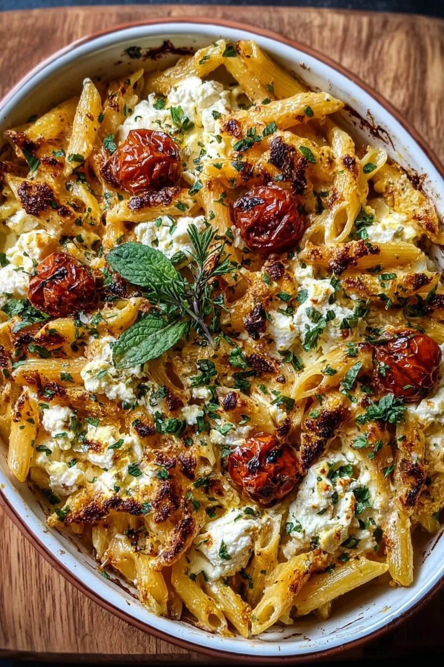 Delicious baked feta pasta dish, perfect for cozy dinners or special occasions.