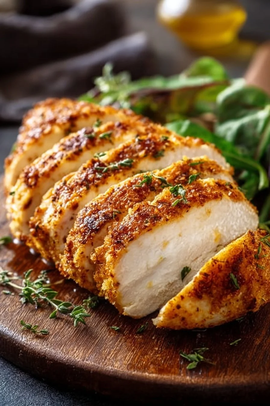Crispy instant pot frozen chicken breast served on a plate for easy lunches