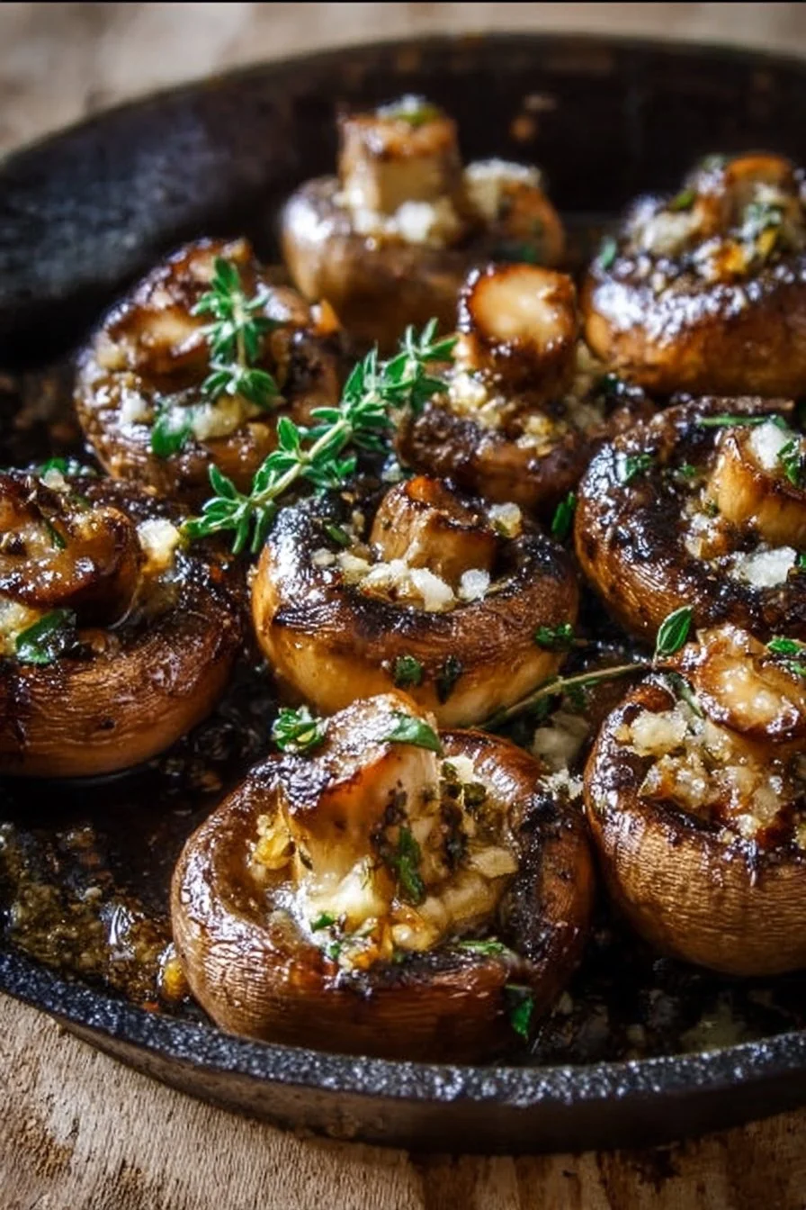 Crispy roasted garlic mushrooms served as a quick meal or side dish