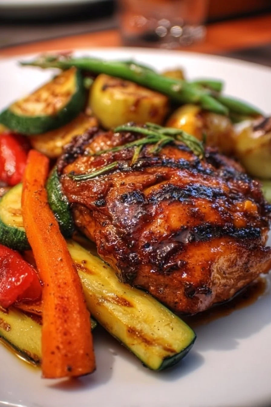 Crunchy Honey BBQ Chicken with grilled vegetable medley for busy moms