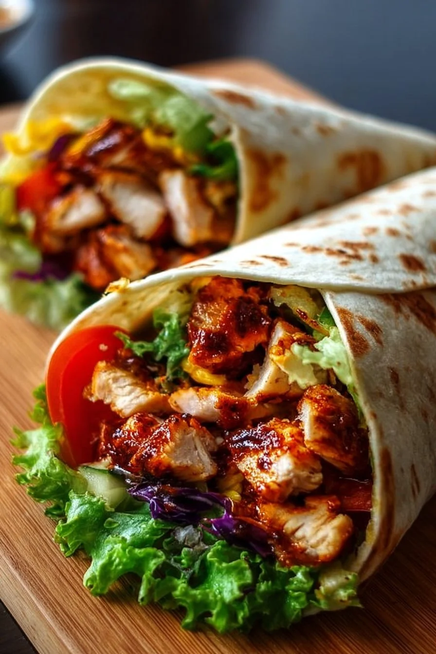 Crunchy Honey BBQ Chicken Wraps served with fresh ingredients