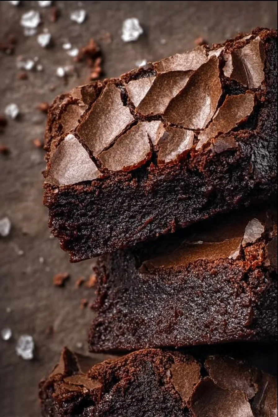 Decadent sourdough brownies topped with chocolate drizzle on a plate.