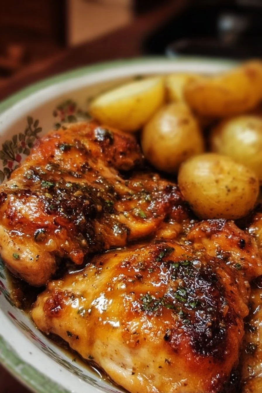 Honey mustard chicken dish served with vegetables on a plate
