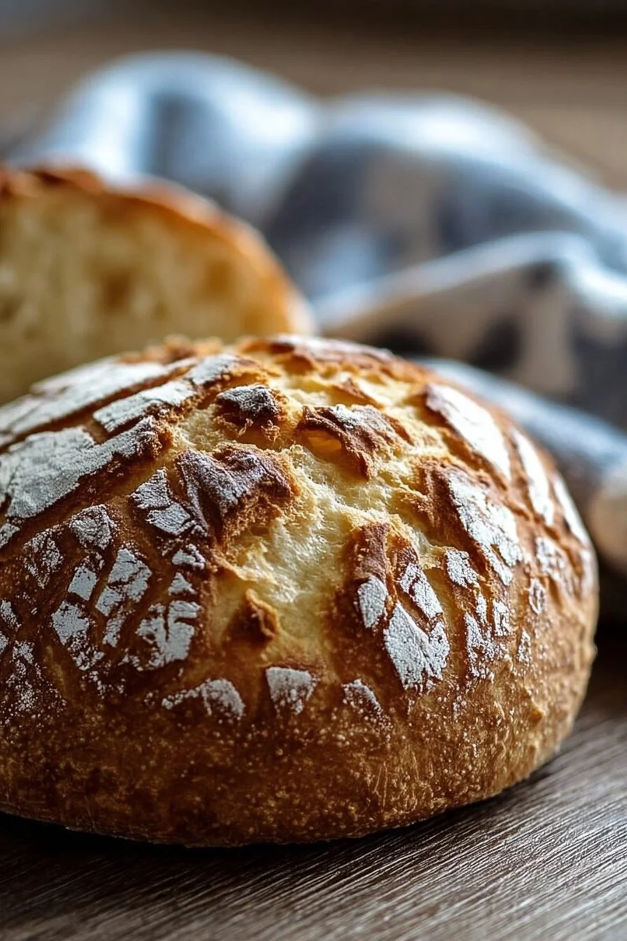 Freshly baked rustic sourdough bread with a golden crust and soft interior.